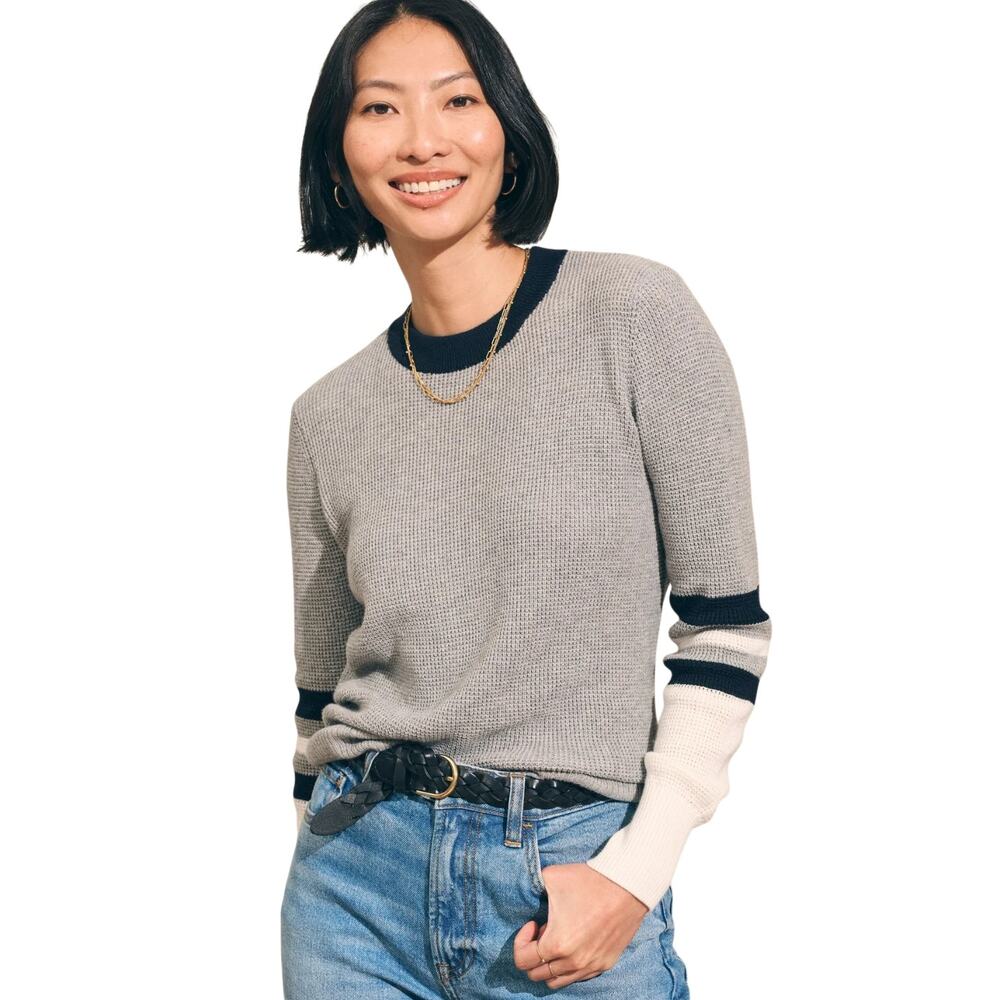 Faherty Throwback Crewneck Sweater Womens’ Small Gray Organic Cotton Cashmere